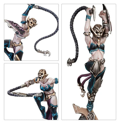 Stylized female warrior action figure from Warhammer’s Daughters of Khaine with whip weapon