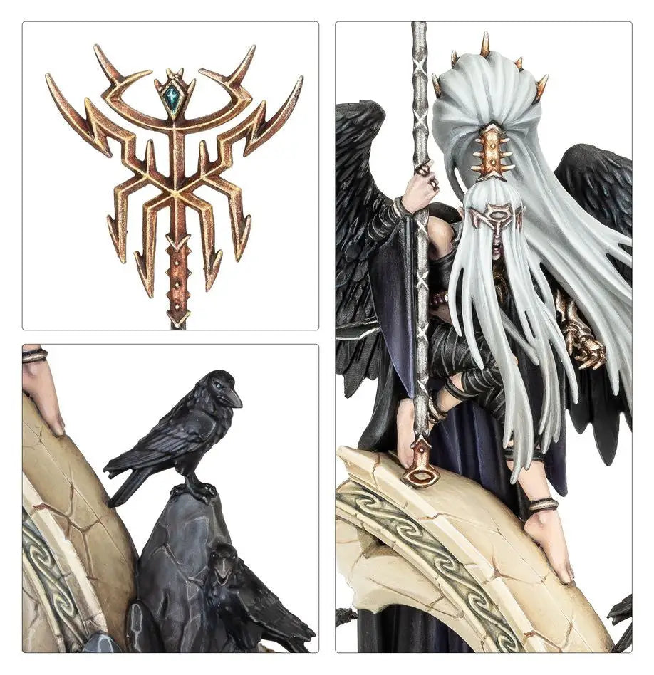 Winged witch aelf with long white hair and sword in Warhammer: Daughters of Khaine