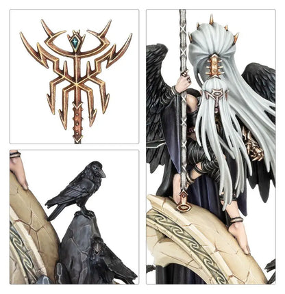 Winged witch aelf with long white hair and sword in Warhammer: Daughters of Khaine