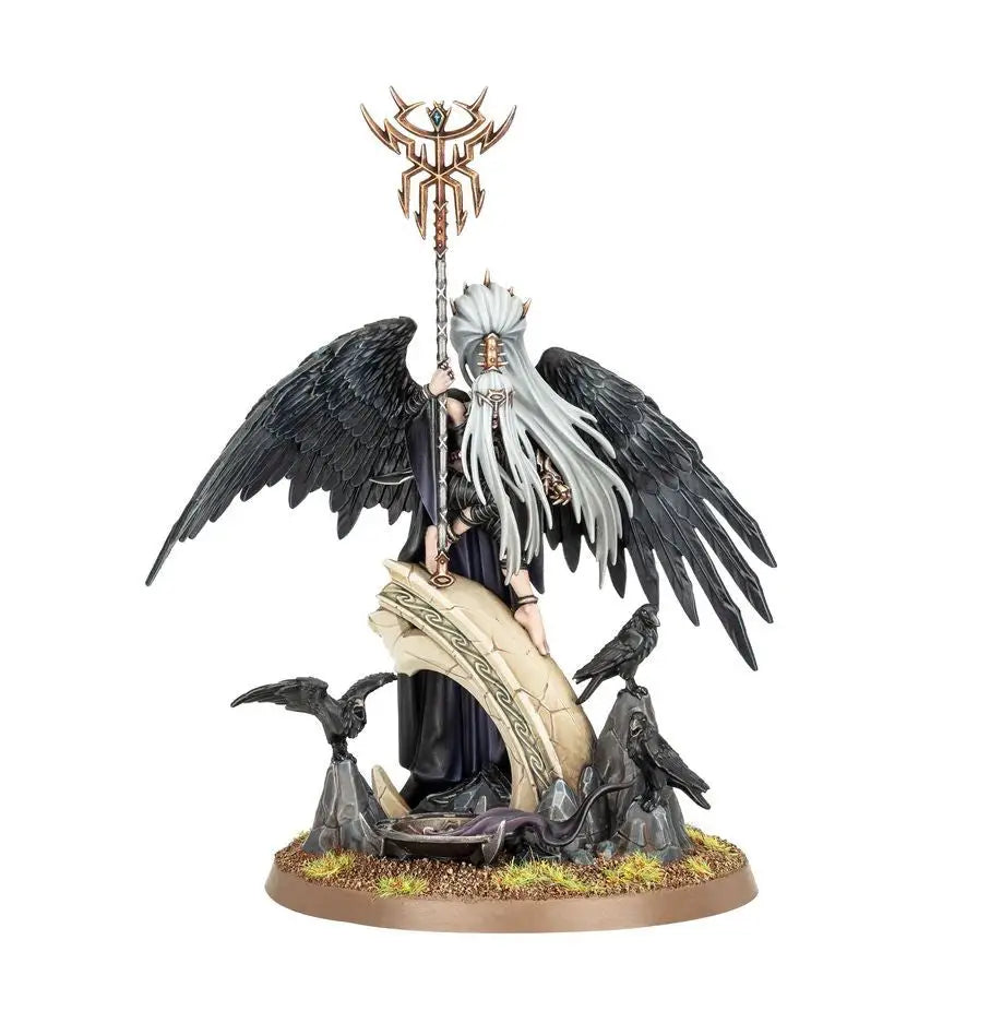 Winged humanoid with staff and bird-like creatures in Warhammer Krethusa’s Cronehost
