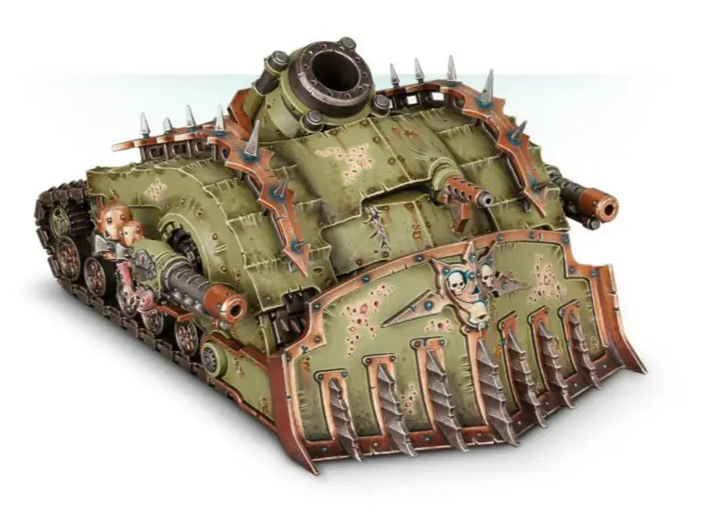 Olive green spiked tank with skulls, part of the Warhammer Plagueburst Crawler series