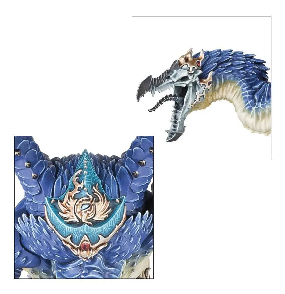 Blue feathered fantasy creature with skeletal head and ornate armor from Warhammer DISCIPLES OF TZEENTCH LORD OF CHANGE