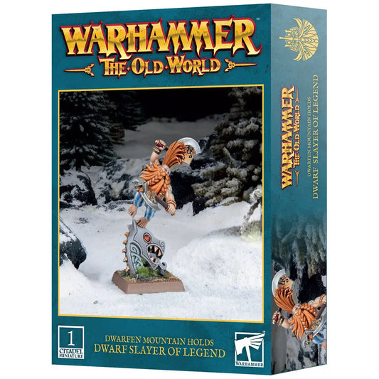 Warhammer Dwarfen Holds Slayer of Legend box with Dwarf warrior model for gaming and collecting