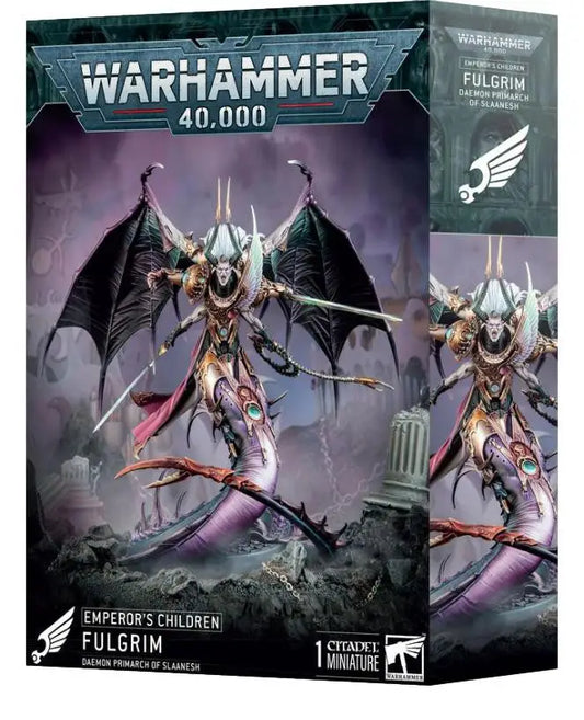 Warhammer Fulgrim miniature box showing a daemon primarch in serpentine form for Emperor’s Children