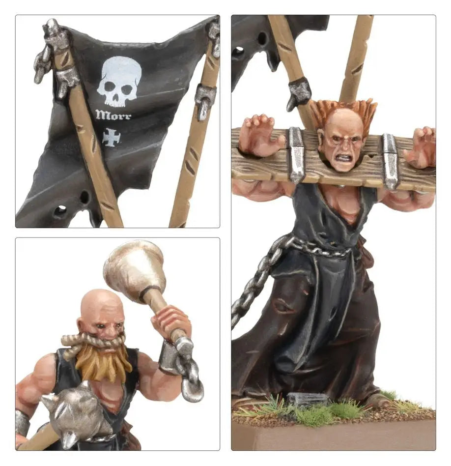 Miniature figurines of fantasy characters from Warhammer Empire of Man Flagellants