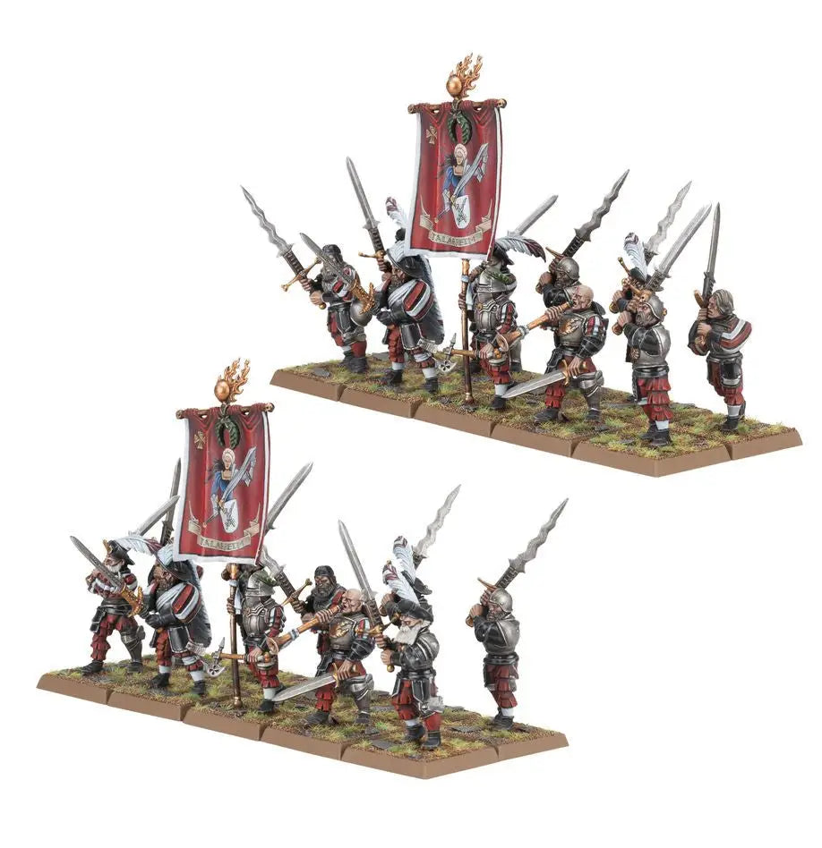 Miniature soldier figurines from Warhammer: Empire of Man: Greatswords with standard bearer