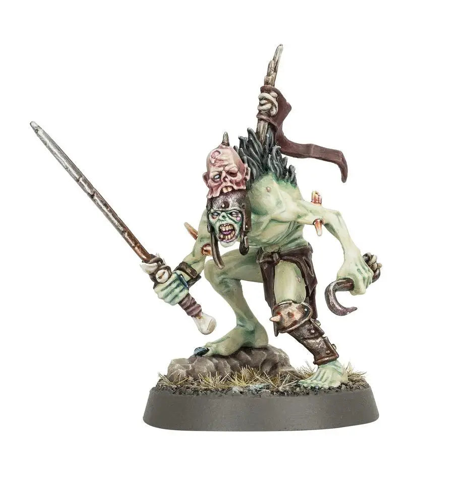 Grotesque Fantasy miniatures kit featuring a Cryptguard with a pale green, multi-headed creature