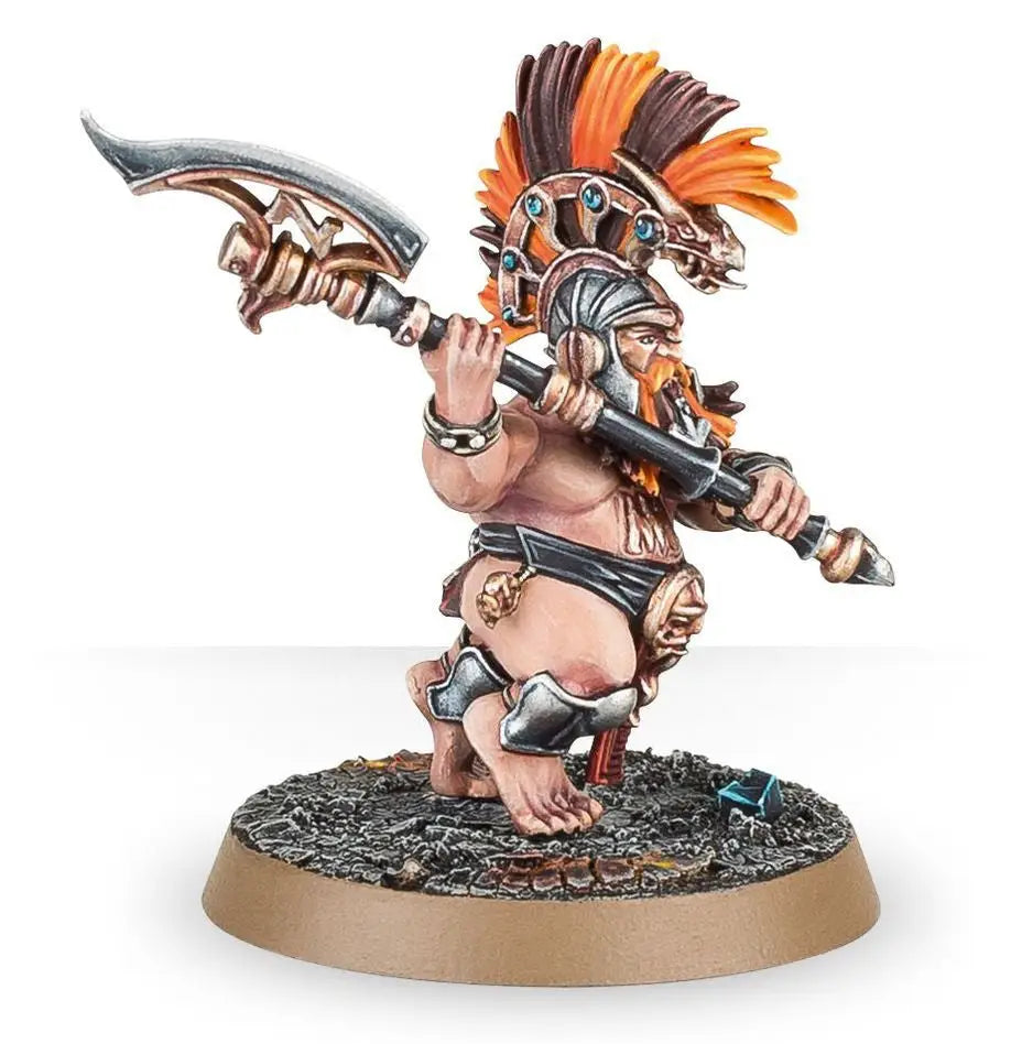 Mohawk-crested warrior miniature with battle axe from Warhammer Hearthguard Berzerkers