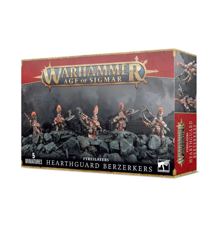Warhammer Age of Sigmar Hearthguard Berzerkers miniatures with Ur-Gold runes hammered