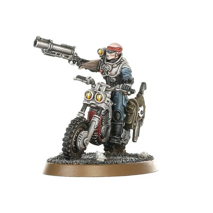 Miniature of Atalan Jackals rider brandishing a revolver on a dirt bike for Genestealer Cults