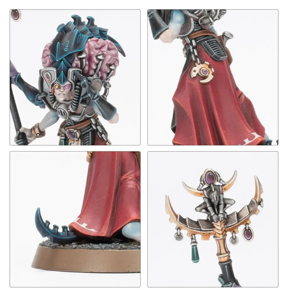 Detailed miniature figurine of a Genestealer Cults sci-fi warrior in ornate armor