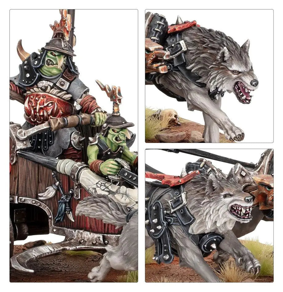 Orcish wolf chariot miniature from Warhammer Gloomspite Gitz Snarlboss on War-Wheela