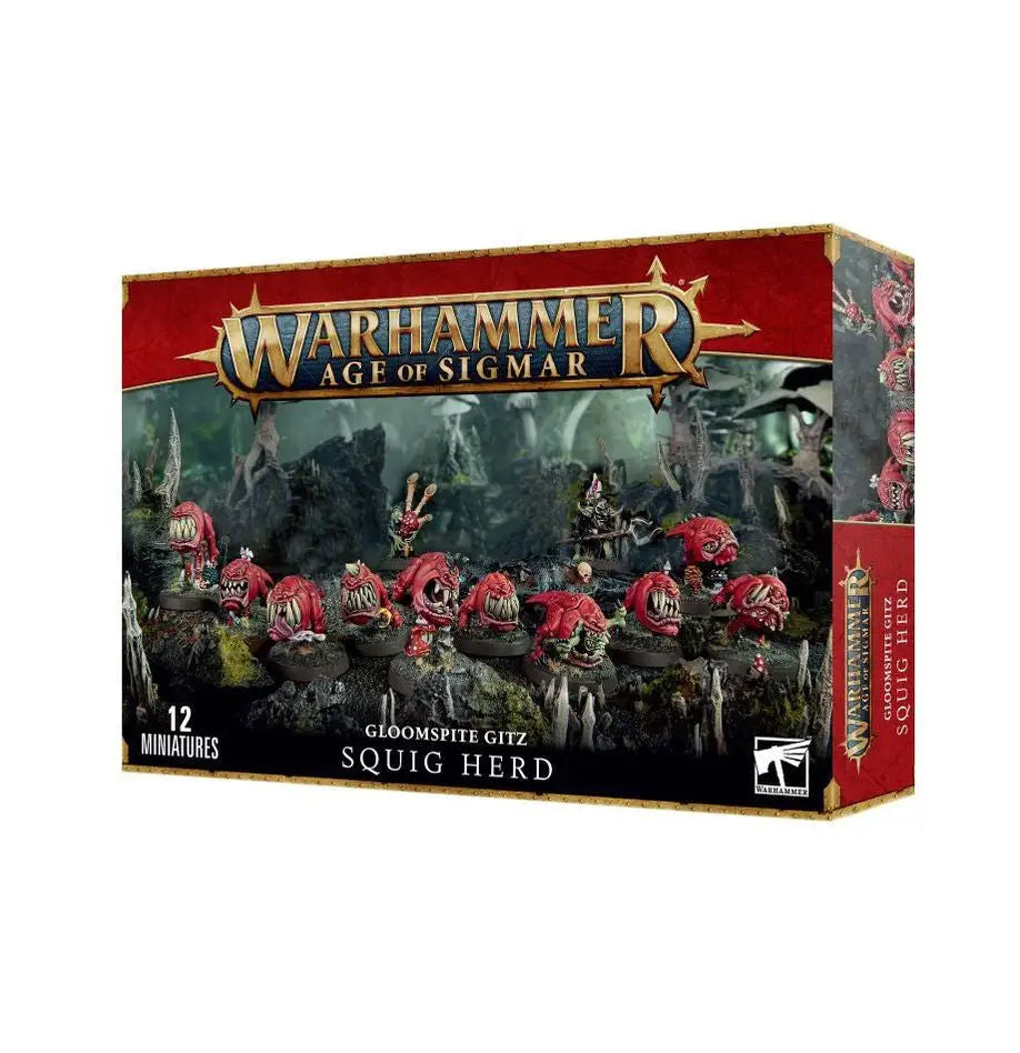 Warhammer Gloomspite Gitz Squig Herd box with vibrant red squig creatures displayed