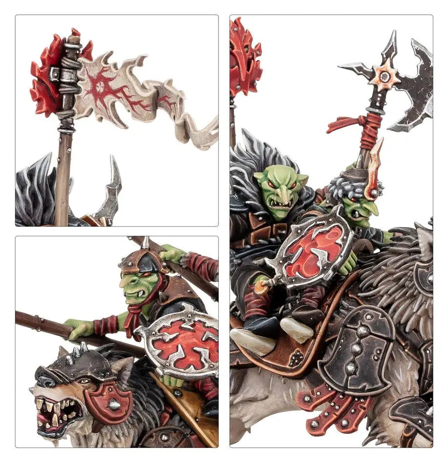 Orcish warboss on wolf in Warhammer Snarlpack Cavalry with giant snarlfangs