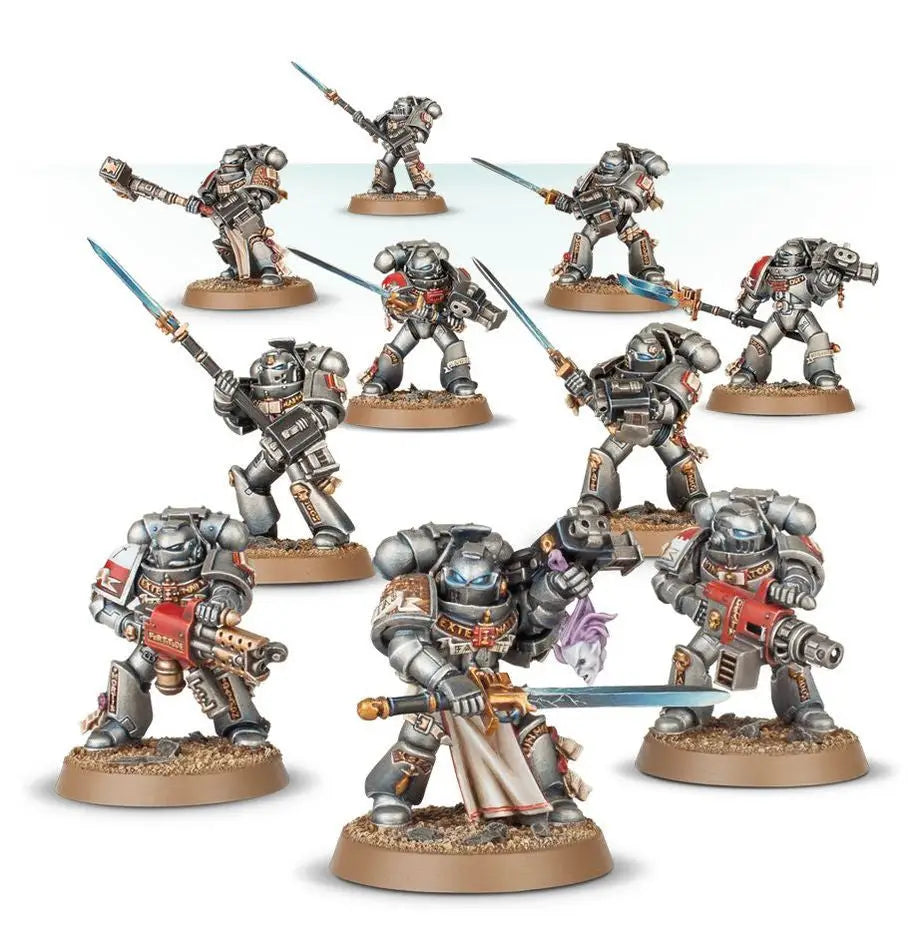 Warhammer Grey Knights Strike Squad miniature army set featuring Grey Knights and Space Wolves