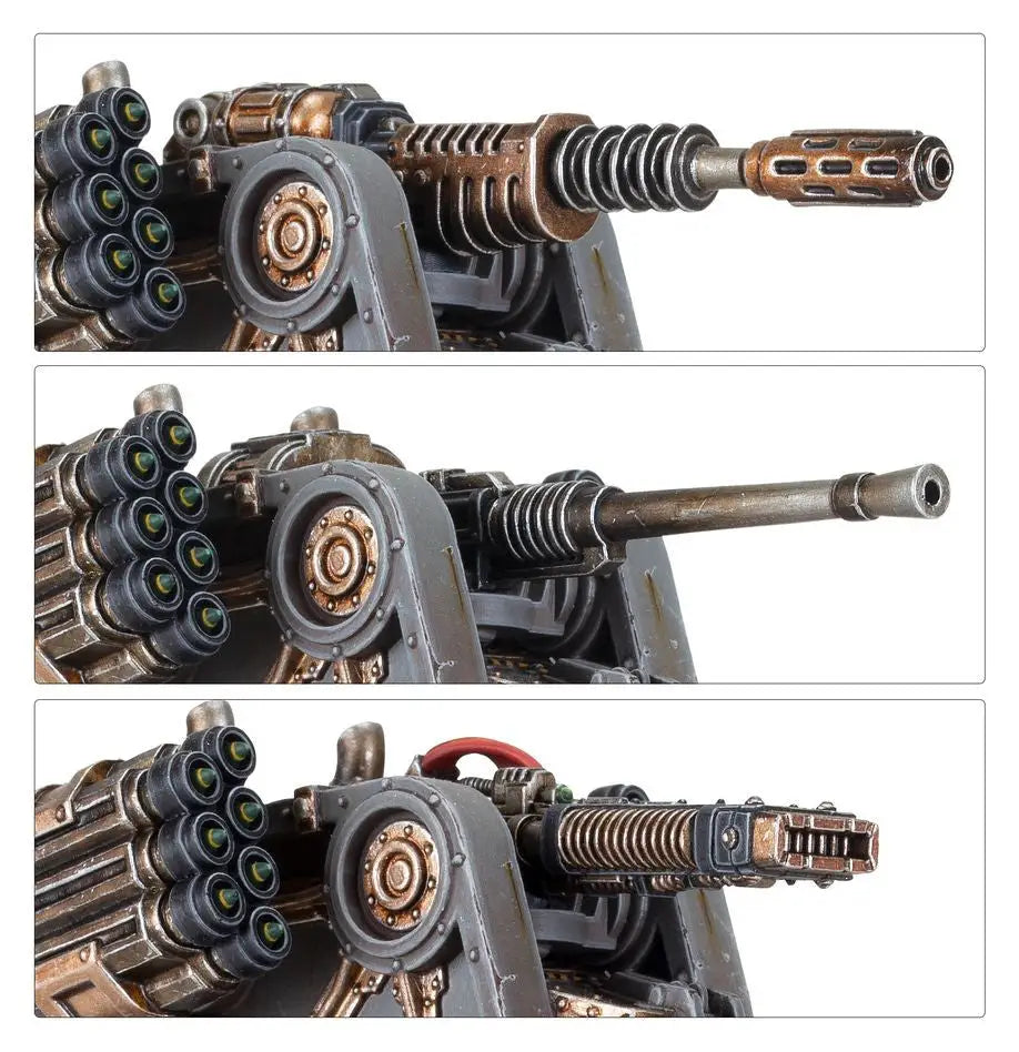 Futuristic multi-barreled rotary gun with muzzle attachments for Aethon Heavy Sentinel
