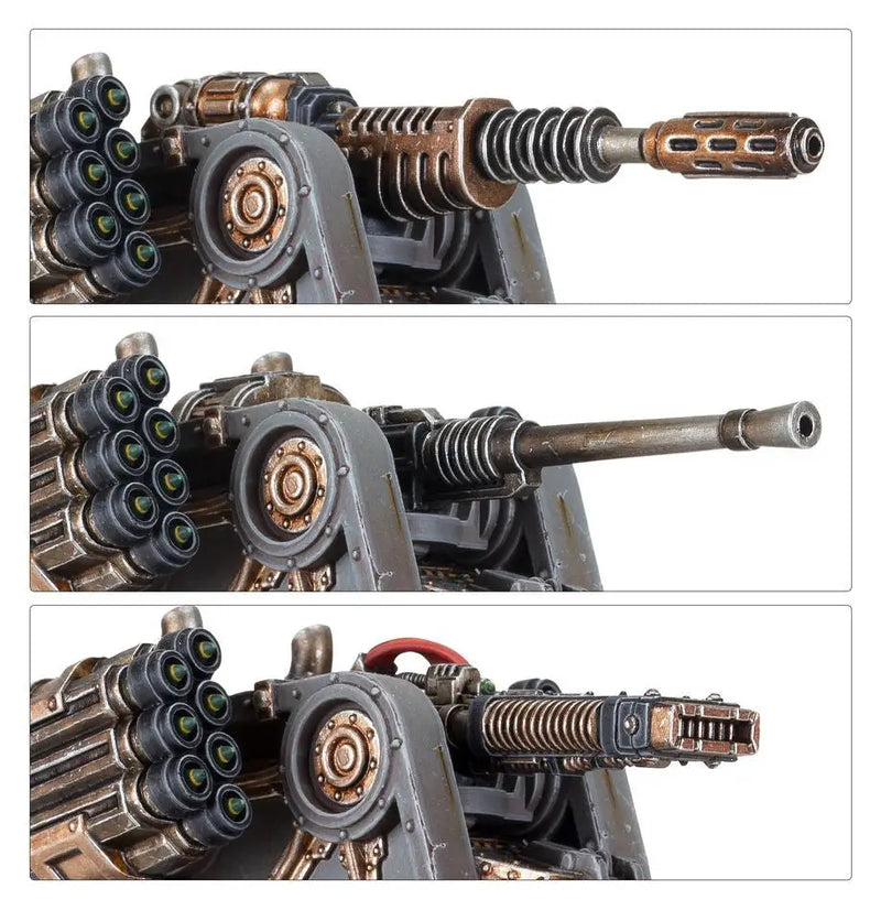 Futuristic multi-barreled rotary gun with muzzle attachments for Aethon Heavy Sentinel