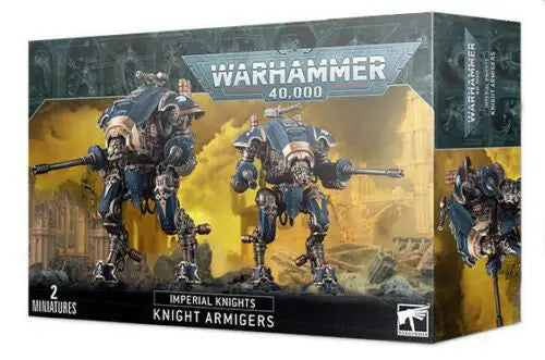 Warhammer Imperial Knights Knight Armigers box with armiger helverins and war dog display