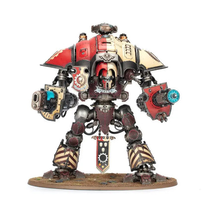 Painted miniature combat robot with heavy stubber and melee weapons for Warhammer Imperial Knights Questoris