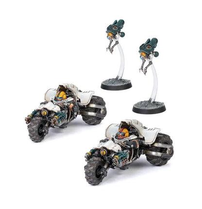 Warhammer 40k miniatures featuring Svenotar Scout Trikes for tabletop gaming enthusiasts