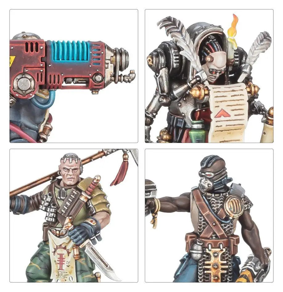 Steampunk-style weapons and character designs for Warhammer Kill Team Inquisitorial Agents