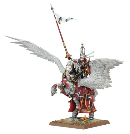Armored knight on a Royal Pegasus with a lance in Warhammer: Kingdom of Bretonnia