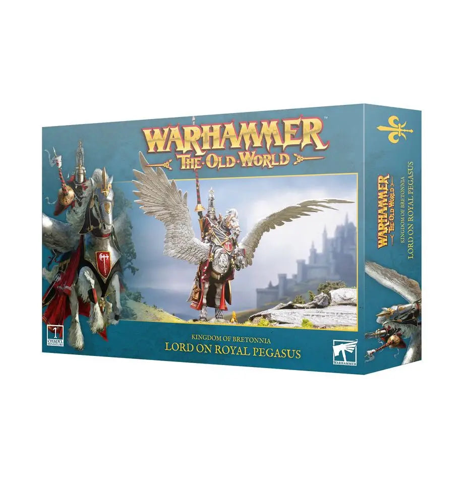 Warhammer The Old World Lord on Royal Pegasus miniature game box for Bretonnia