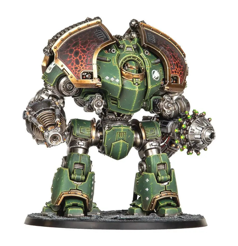 Green and black Saturnine Siege Dreadnought with intricate gold and silver details