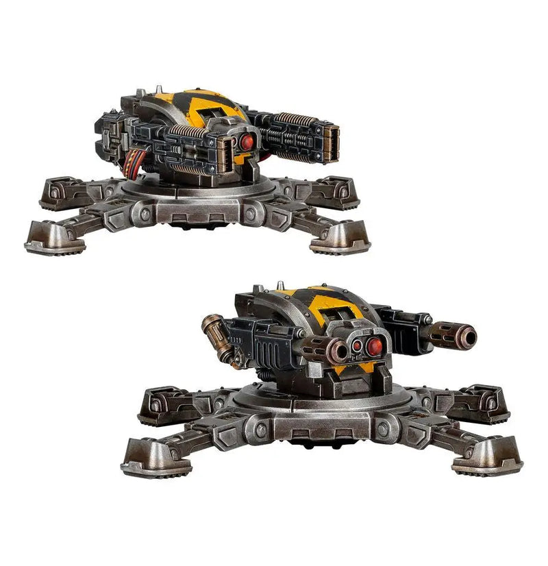 Two robotic tarantula sentry guns from Warhammer LEGIONES ASTARTES TARANTULA SENTRY GUNS