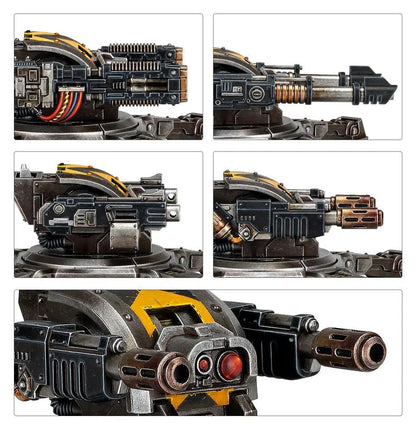 Close-up of Warhammer: Legiones Astartes Tarantula Sentry Guns showcasing vehicle weapon options