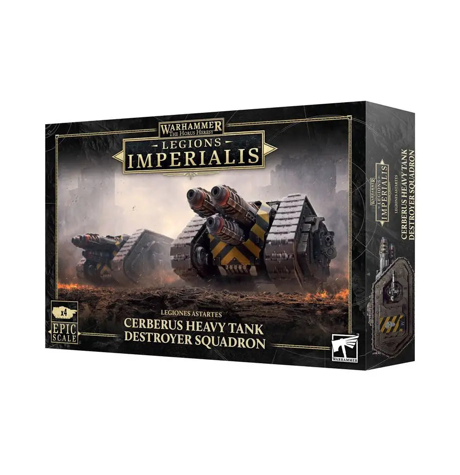 Warhammer LEGIONS IMPERIALIS Cerberus Heavy Tank Destroyer Squadron box featuring Cerberus Heavy tank