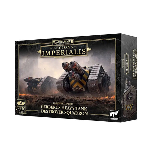 Warhammer LEGIONS IMPERIALIS Cerberus Heavy Tank Destroyer Squadron box featuring Cerberus Heavy tank