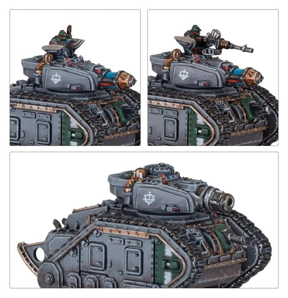 Heavily armored Leman Russ tank with industrial plating in Warhammer: Legions Imperialis
