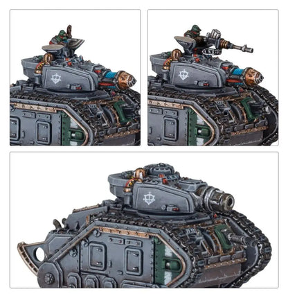 Heavily armored Leman Russ tank with industrial plating in Warhammer: Legions Imperialis