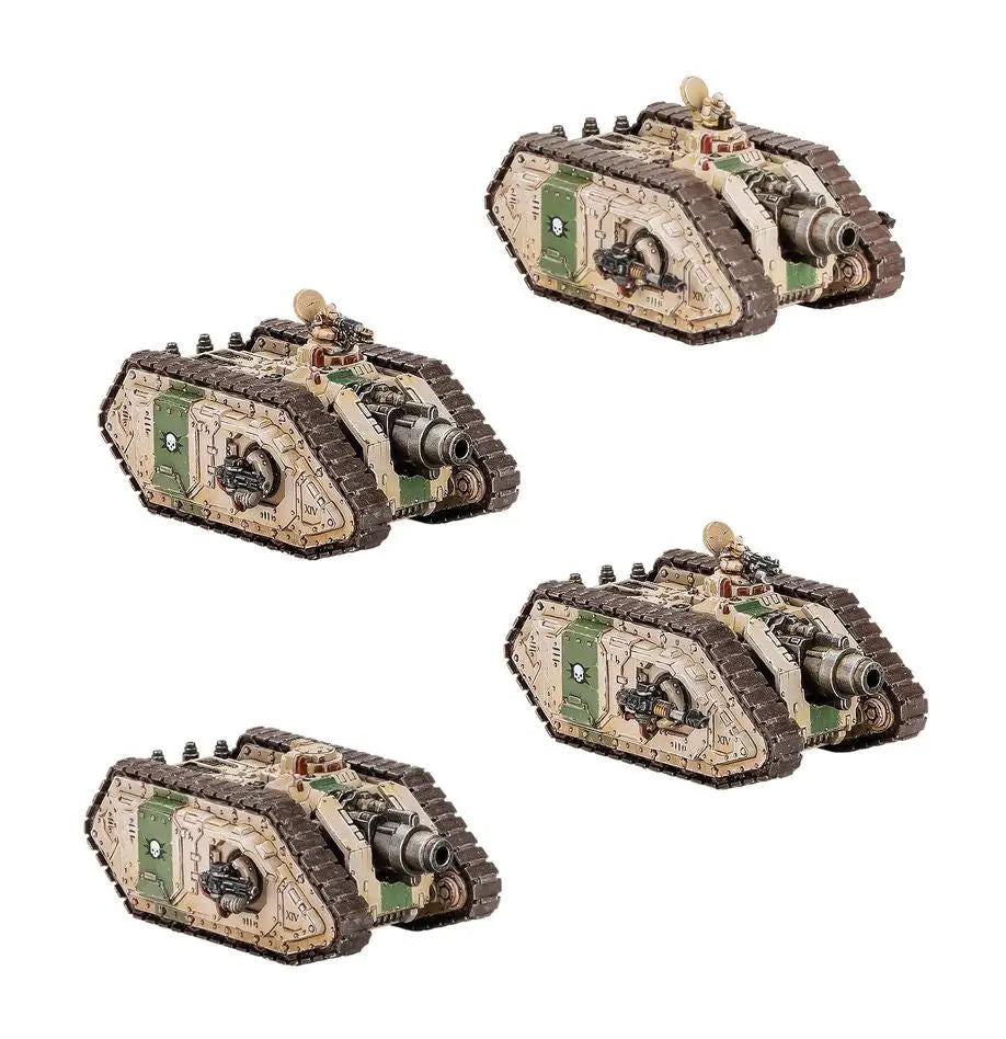 Miniature Typhon Heavy Siege tanks in desert camouflage for Warhammer LEGIONS IMPERIALIS
