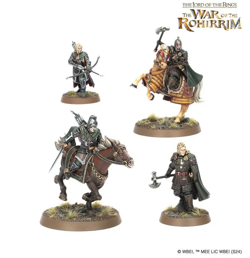 Four painted miniature figurines from Warhammer M-E SBG featuring Citadel Colour artistry