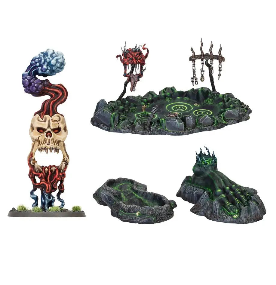 Miniature fantasy terrain pieces for Orruk Warclans in Warhammer MANIFESTATIONS