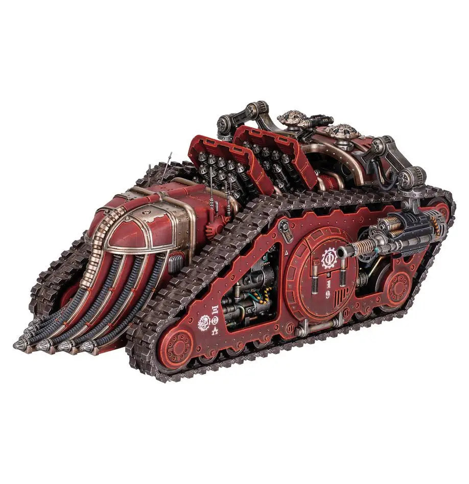 Red and bronze Karacnos Assault Tank with mortar battery for Warhammer Mechanicum