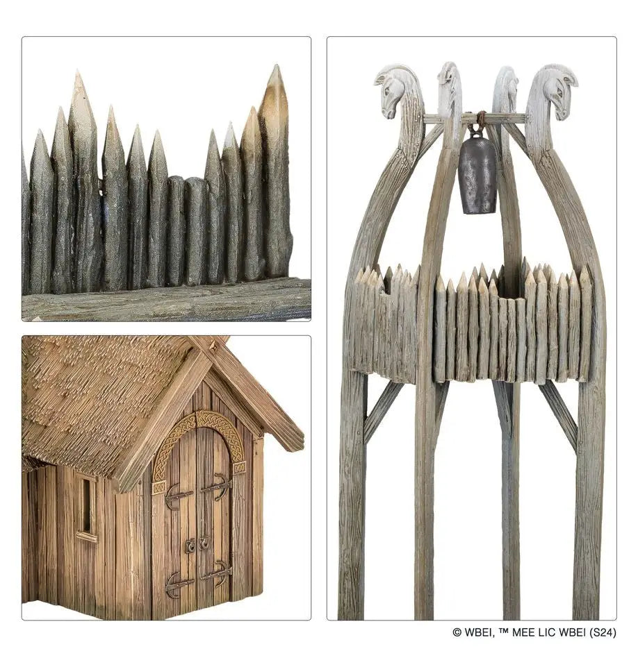 Viking-themed miniature building and fortifications in Rohan Stronghold for Warhammer