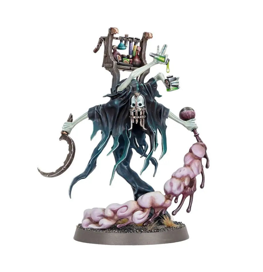 Painted miniature of Lord Vitriolic from Warhammer NIGHTHAUNT with alchemy set and glowing orb