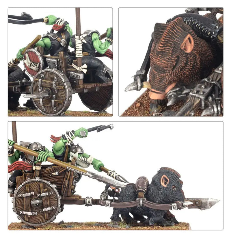 Fantasy Orc Boar Chariot with Green-Skinned Rider and Tusks Creature in Warhammer