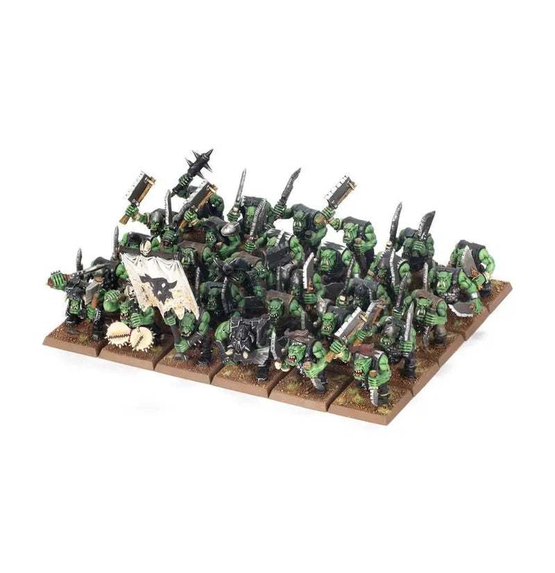 Painted Orc Boyz armed with hand weapons on bases from Warhammer Goblin Tribes set