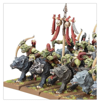 Miniature Goblin Wolf Riders from Warhammer: Orc & Goblin Tribes, ideal for wargaming