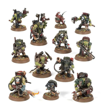 Warhammer ORKS KOMMANDOS miniatures with kommando armed kit builds on round bases