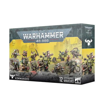 Warhammer 40,000 Orks Kommandos miniature set with kommando armed kit builds on round bases