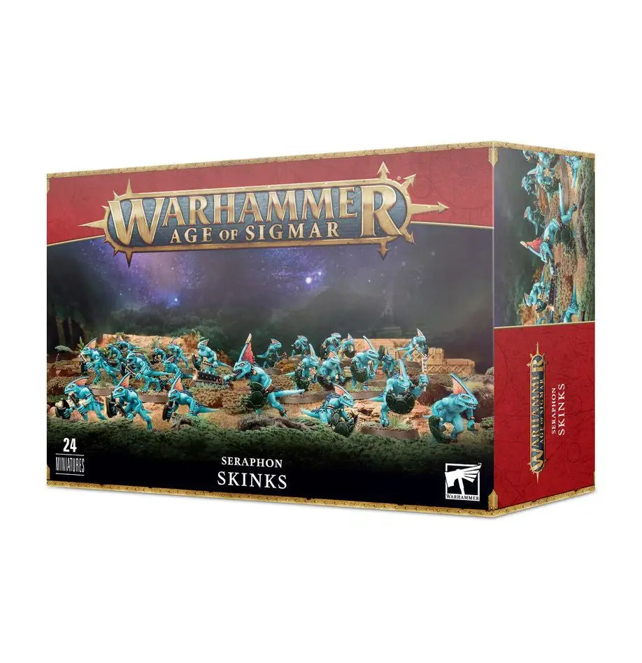 Boxed set of 24 Seraphon Skinks miniatures for Warhammer Age of Sigmar at Moonstone Club