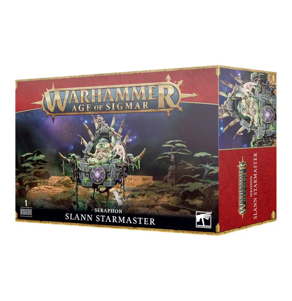 Warhammer Age of Sigmar box featuring Slann Starmaster miniature for tabletop gaming