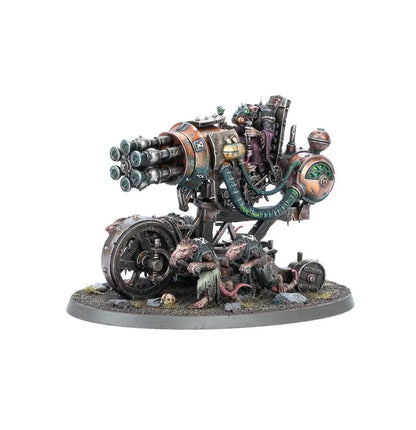 Steampunk Ratling Warpblaster turret with rusted metal, perfect for Warhammer enthusiasts