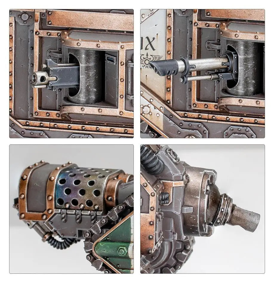 Miniature tank weaponry from Warhammer SOLAR AUXILIA MALCADOR INFERNUS scene