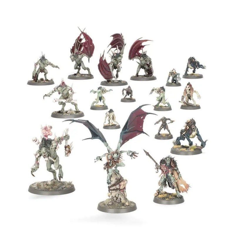Fantasy miniature figures featuring crypt horrors and winged crypt flayers on round bases for Warhammer SPEARHEAD CHARNEL WATCH